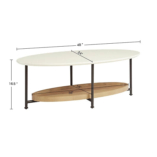 FF Beaumont Oval 1-Shelf Coffee Table in White/Natural